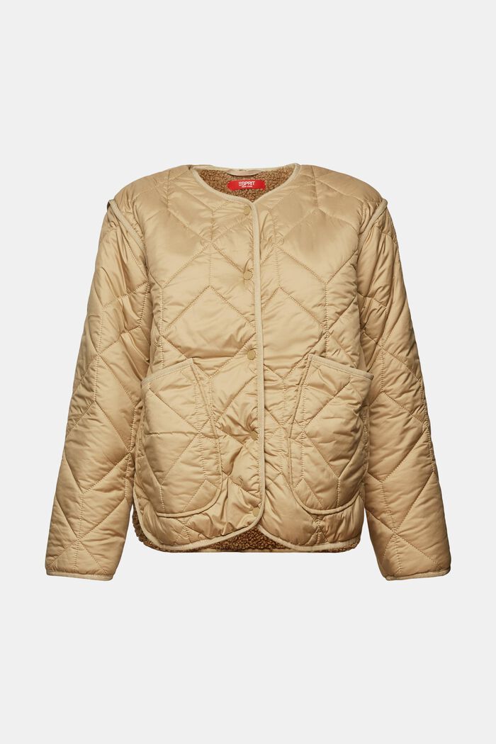 Recycled: quilted jacket with teddy lining, KHAKI BEIGE, detail image number 8