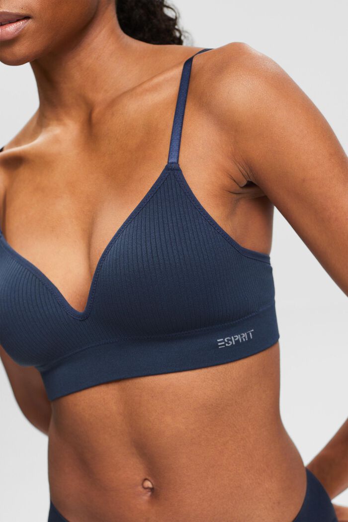 Seamless Ribbed Logo Bustier, NAVY, detail image number 2