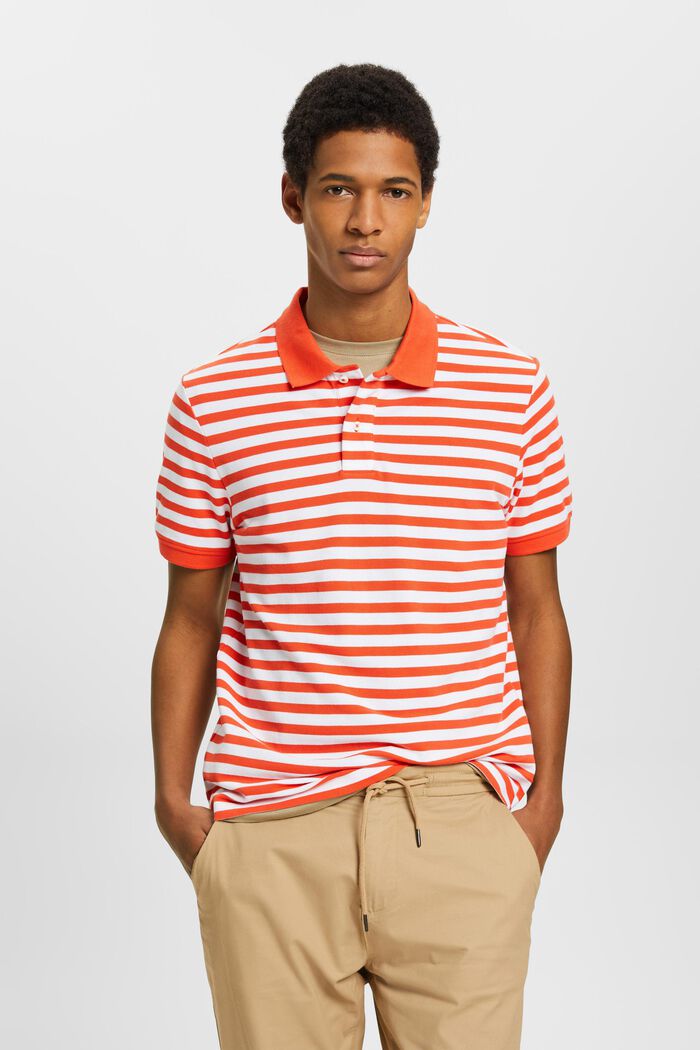 Striped slim fit polo shirt, ORANGE RED, detail image number 0