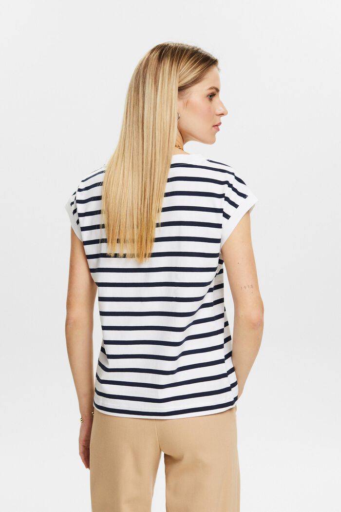 Striped V-Neck T-Shirt, WHITE, detail image number 2