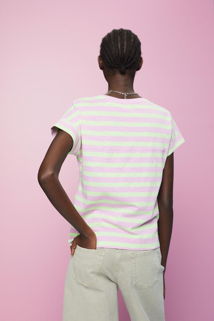 Striped v-neck cotton t-shirt, CITRUS GREEN, detail image number 3