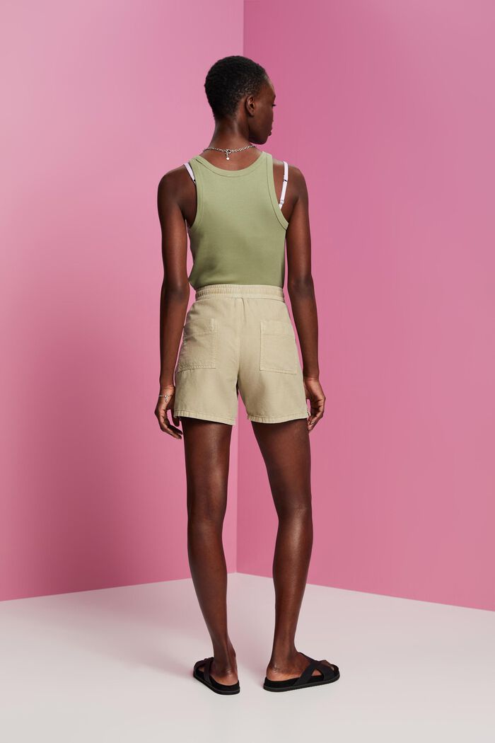 Smocked-Waist Twill Shorts, DUSTY GREEN, detail image number 3