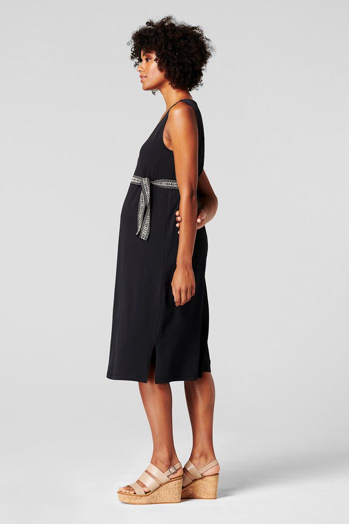 Jersey dress with a tie-around belt, organic cotton, BLACK INK, detail image number 2