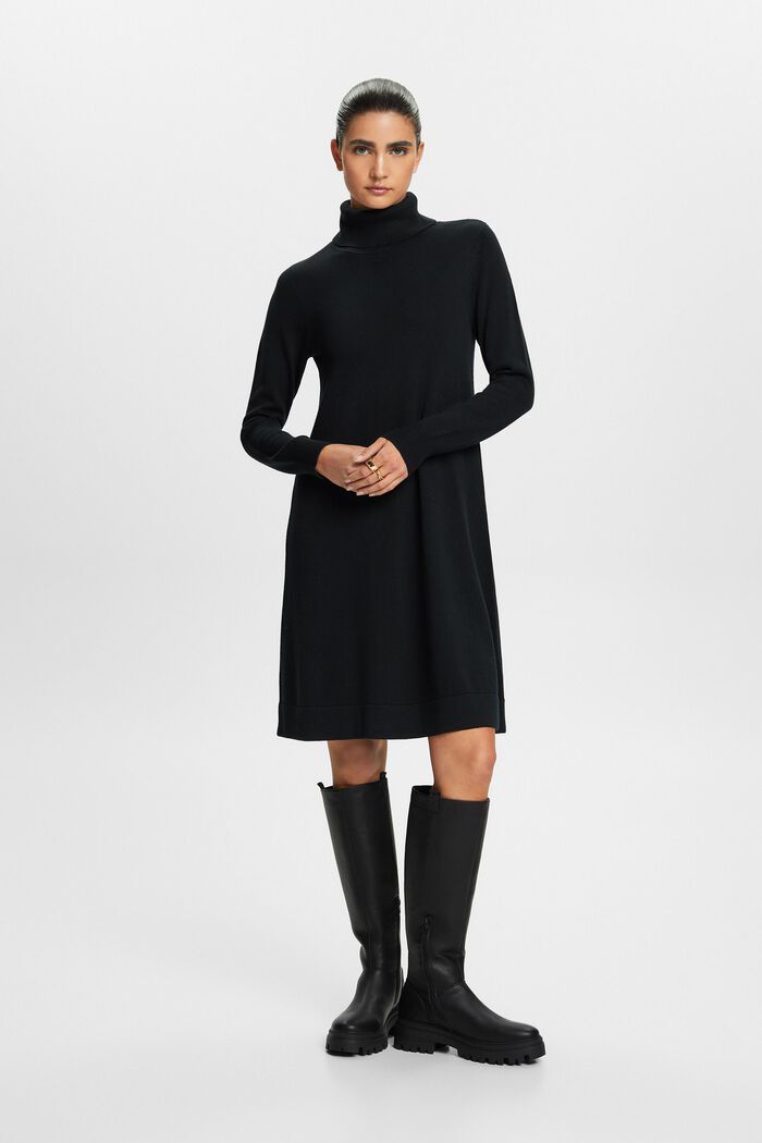 Turtleneck Knit Mini Dress, BLACK, detail image number 0
