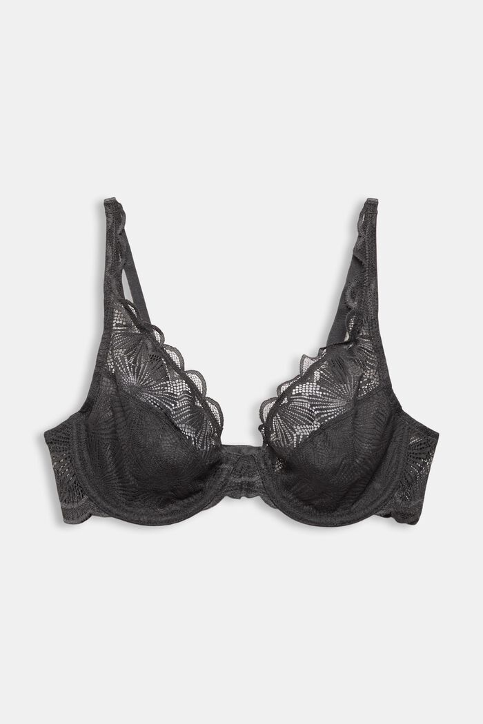 Recycled: unpadded underwire bra with lace, DARK GREY, overview