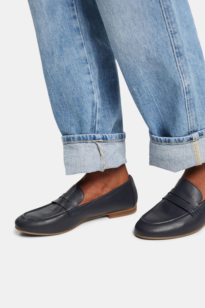 Moccasin loafers in faux smooth leather, NAVY, detail image number 3