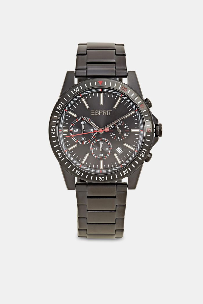 Chronograph watch with black plating, BLACK, detail image number 0