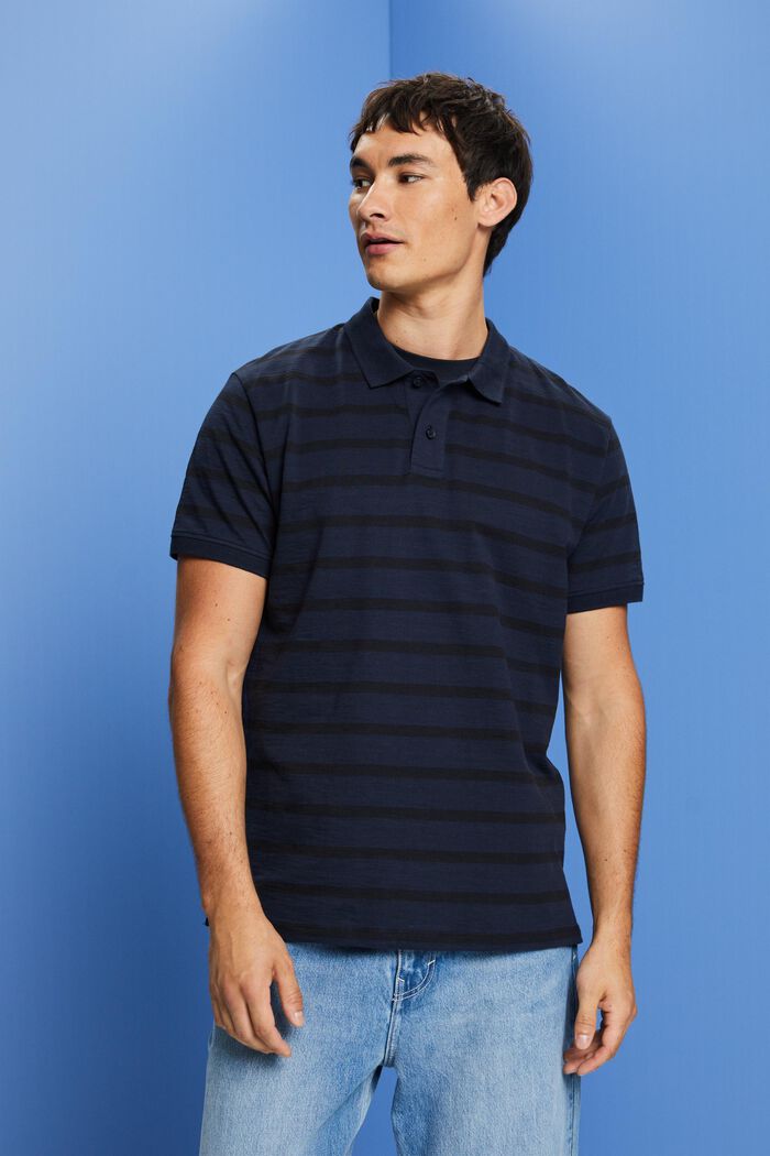Striped Cotton Polo, NAVY, detail image number 0