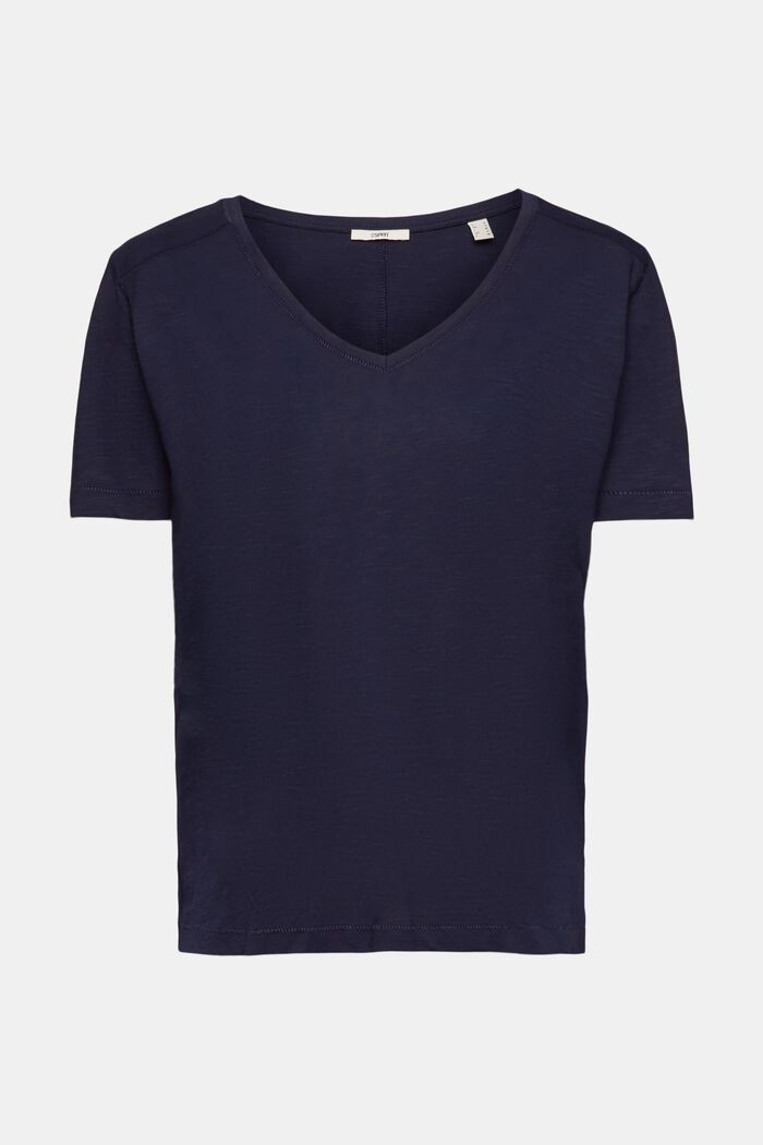 V-neck cotton t-shirt with decorative stitching, NAVY, detail image number 6