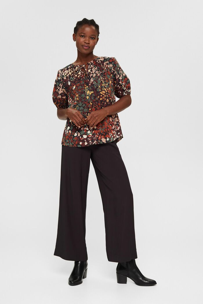 Cotton blend print blouse, BLACK, detail image number 1