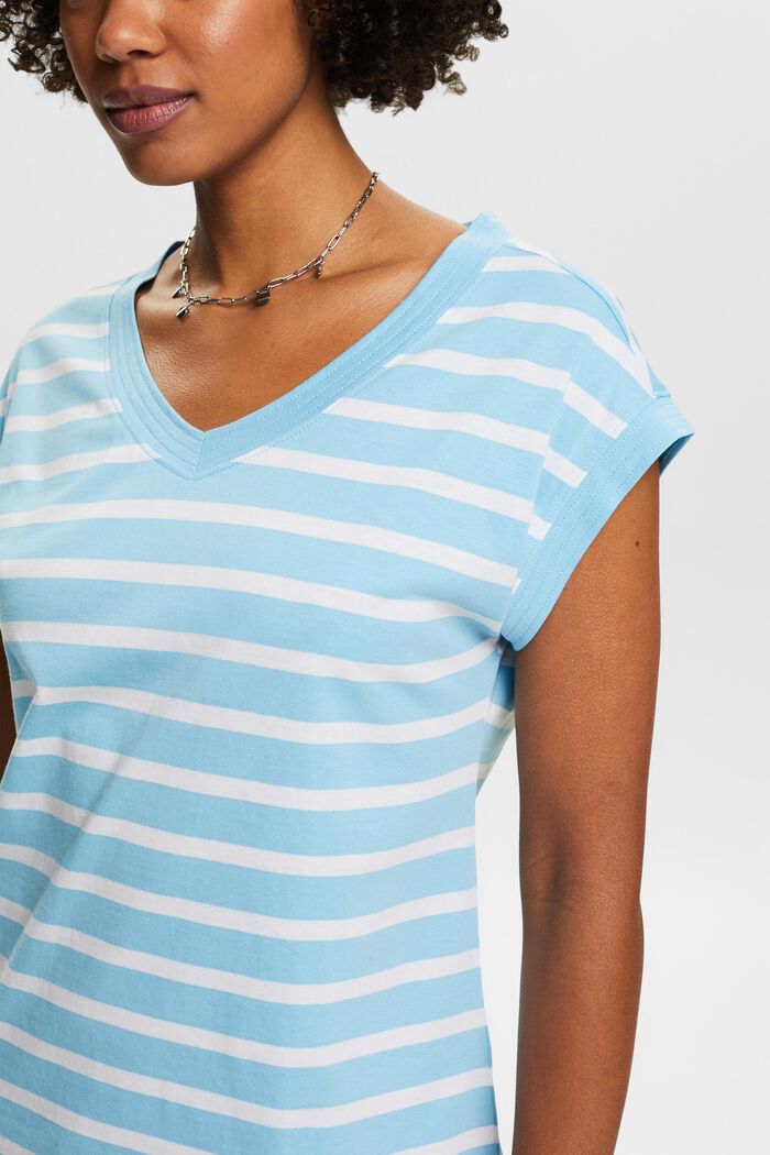 Striped V-Neck T-Shirt, LIGHT TURQUOISE, detail image number 3
