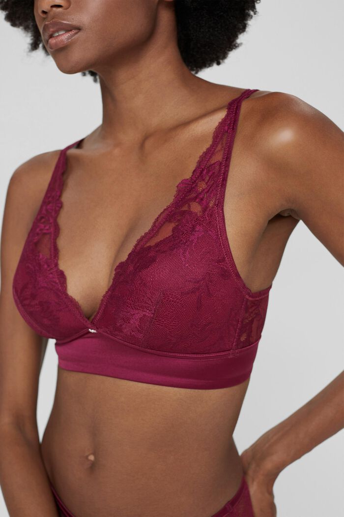 Non-wired bra in lace and microfibre, DARK PINK, detail image number 2