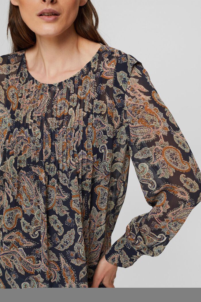 Recycled: chiffon blouse with a paisley print, NAVY, detail image number 2
