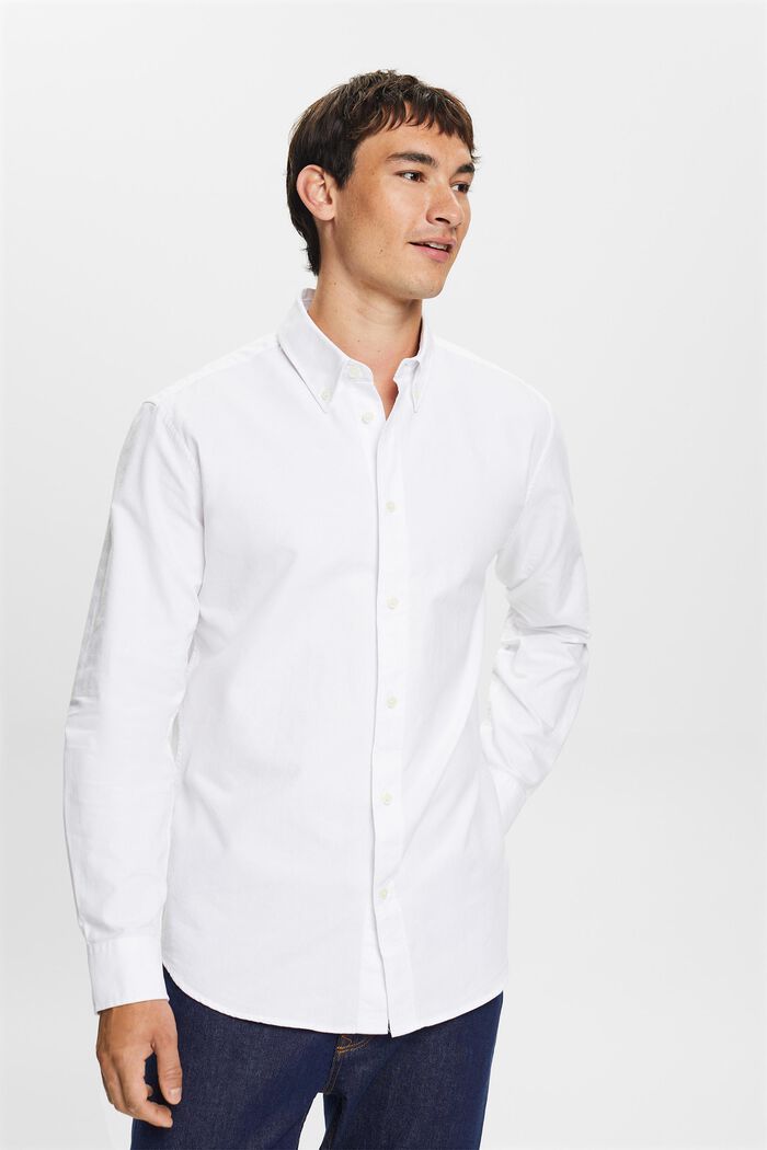 Cotton-Poplin Button Down Shirt, WHITE, detail image number 1