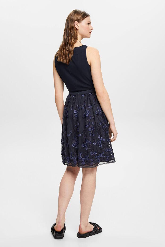 Lace midi skirt with floral embroidery, NAVY, detail image number 3