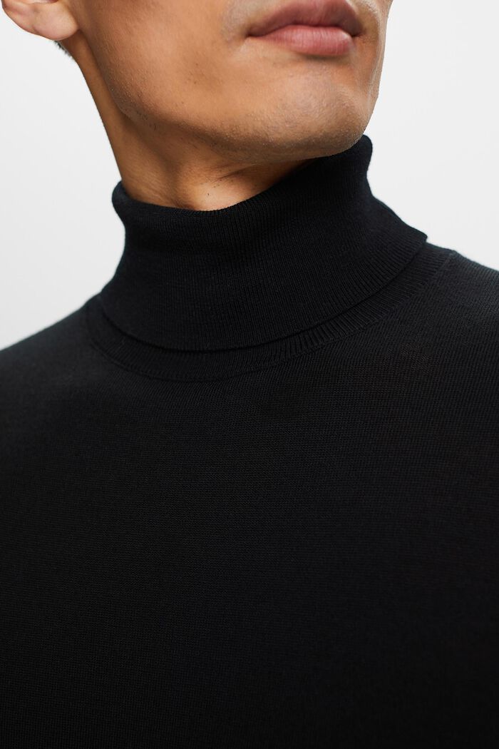 Merino Wool Turtleneck Sweater, BLACK, detail image number 2