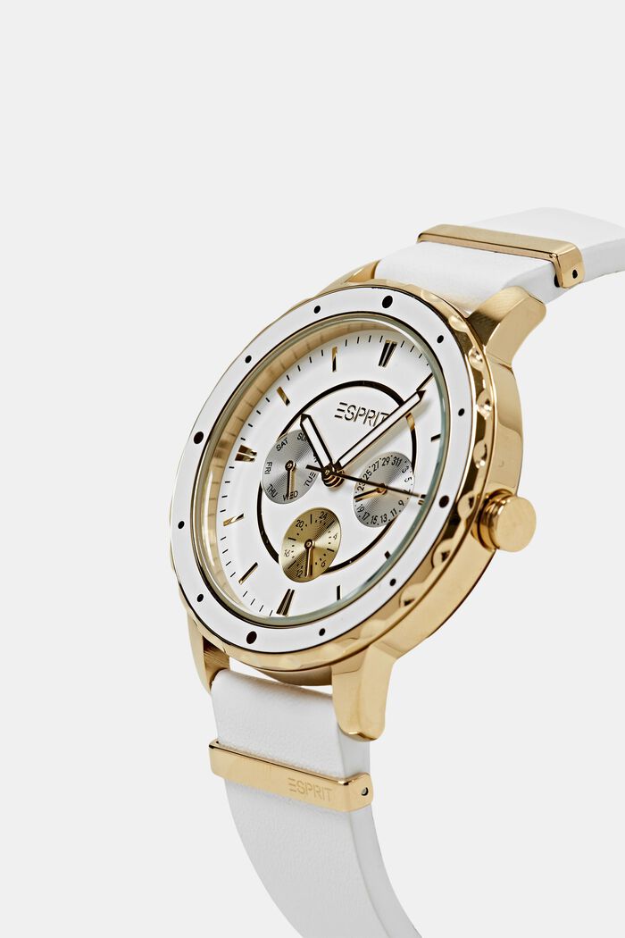 Multi-function watch with leather strap, GOLD, detail image number 1