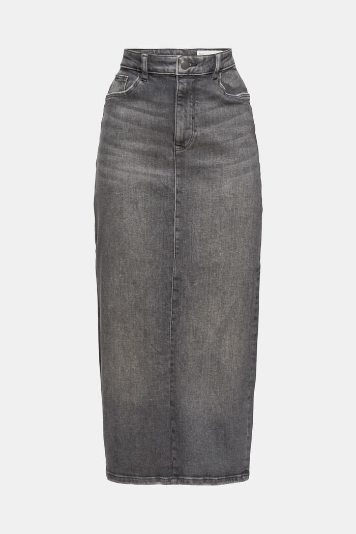 Midi-length denim skirt, BLACK MEDIUM WASHED, overview