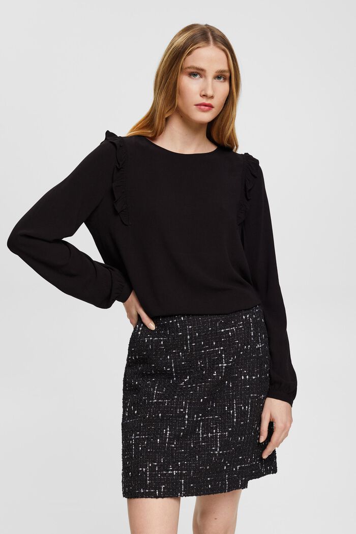 Blouse with ruffle effect, BLACK, detail image number 0