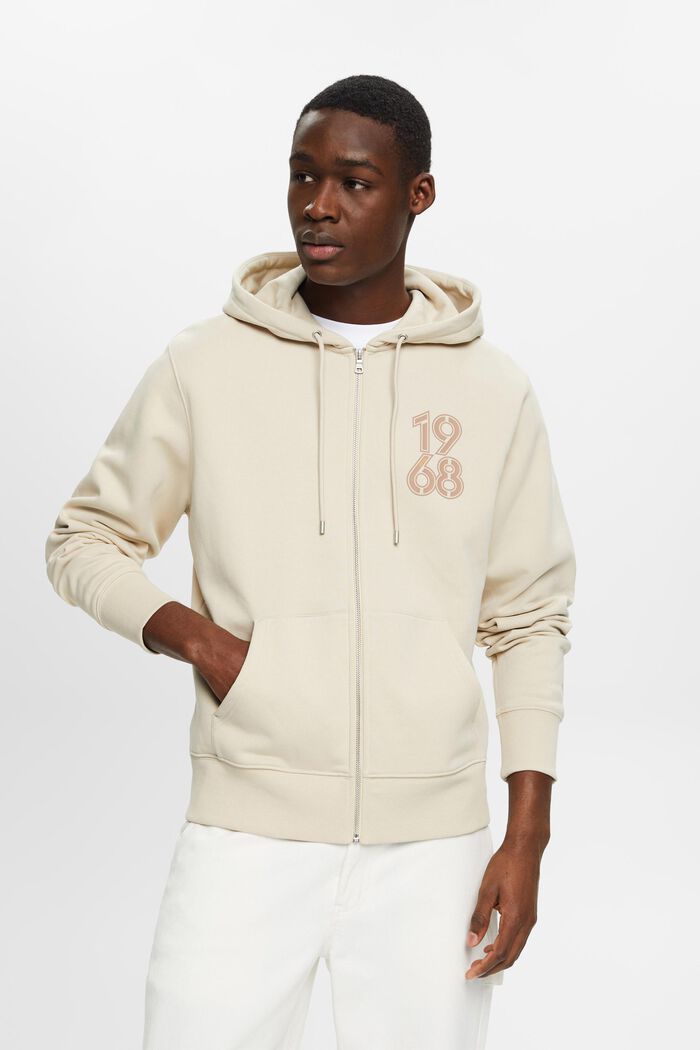 Full-length zip hoodie, LIGHT TAUPE, detail image number 0
