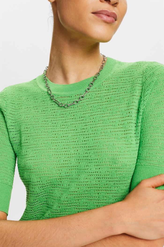Pointelle Short-Sleeve Sweater, CITRUS GREEN, detail image number 3