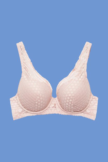 Padded underwire bra with geometric lace, OLD PINK, overview