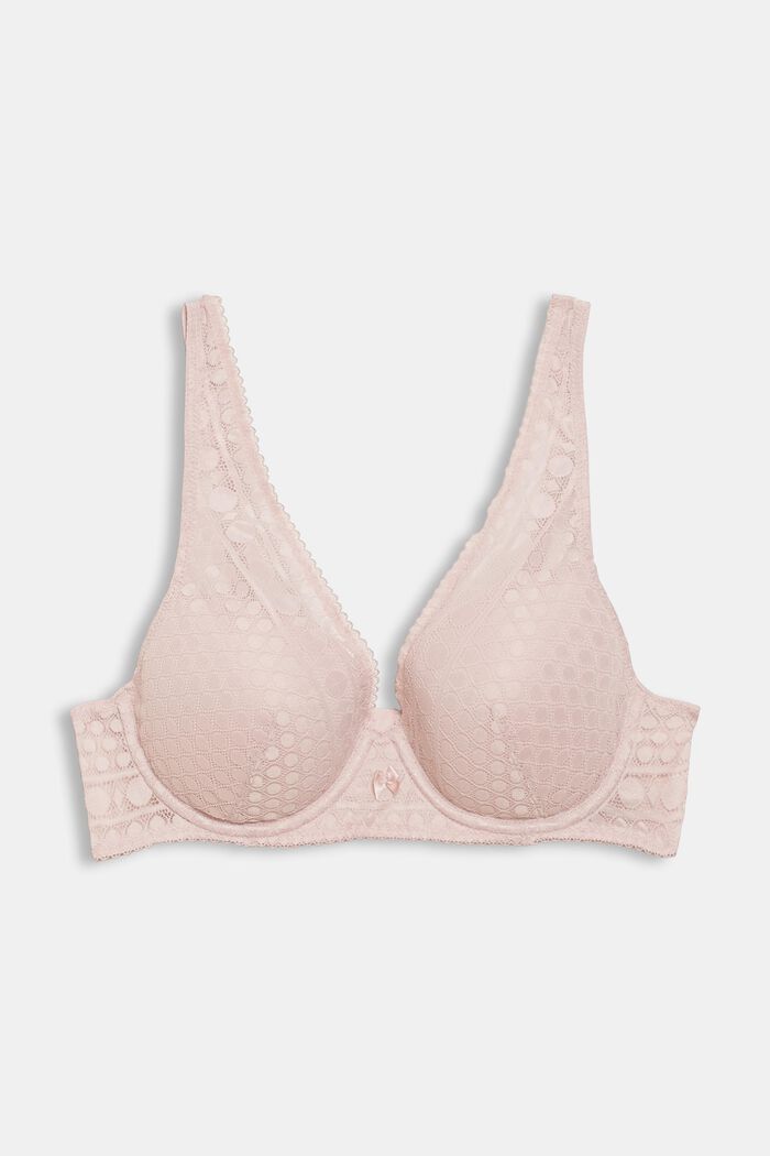 Padded underwire bra with geometric lace, OLD PINK, detail image number 0