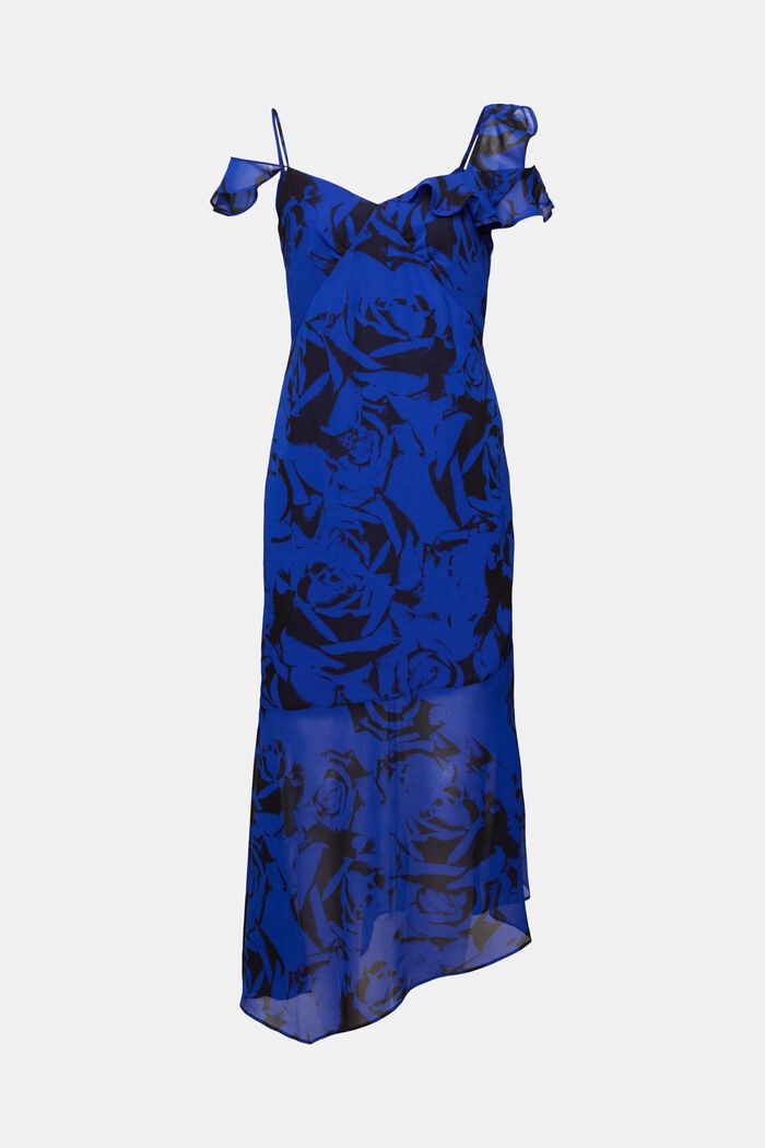 Off-The-Shoulder Printed Chiffon Midi Dress, BRIGHT BLUE, detail image number 6