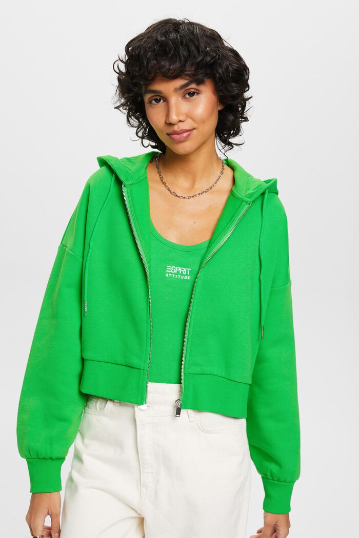 Cropped zip trough hoodie, GREEN, detail image number 0