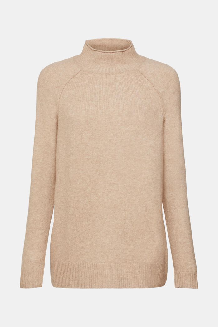 Knitted wool blend jumper with mock neck, LIGHT TAUPE, detail image number 6
