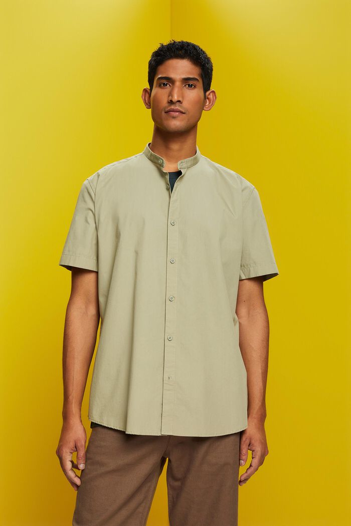 Cotton Stand Collar Shirt, LIGHT GREEN, detail image number 4