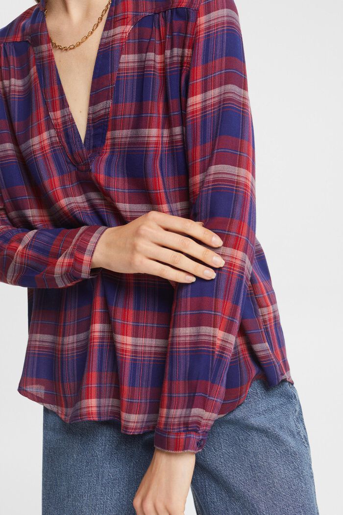 Blouse with a check pattern, NAVY, detail image number 0