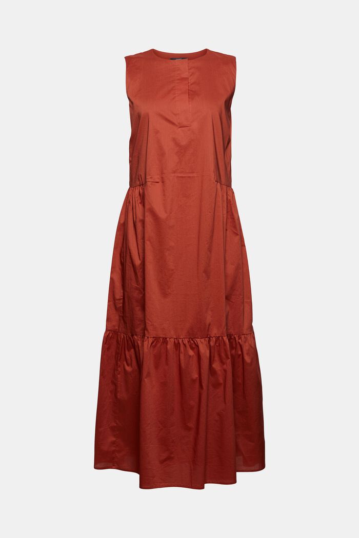 Sleeveless flounce midi dress made of cotton, TERRACOTTA, overview