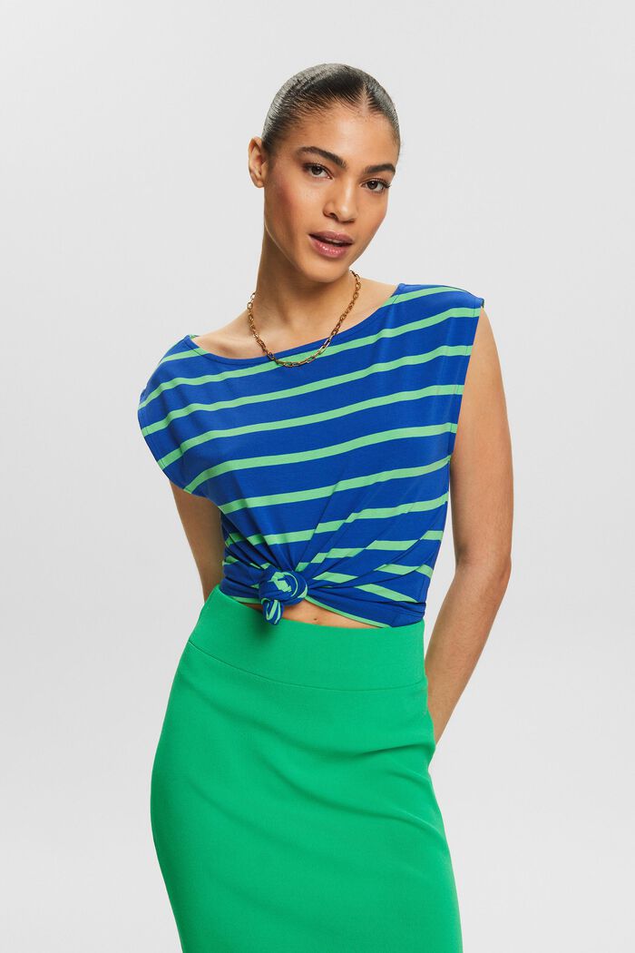 Striped Sleeveless T-Shirt, BRIGHT BLUE, detail image number 4