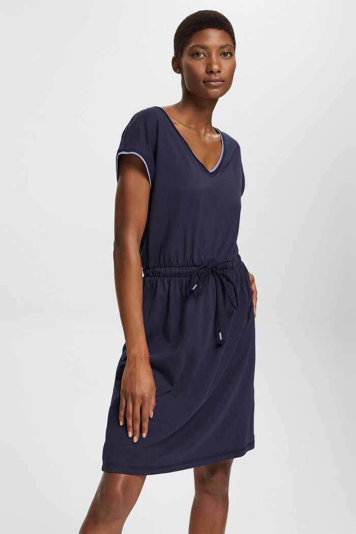 Containing TENCEL™: jersey dress with drawstring ties, NAVY, overview