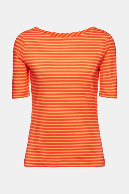 Striped cotton t-shirt with boat neckline