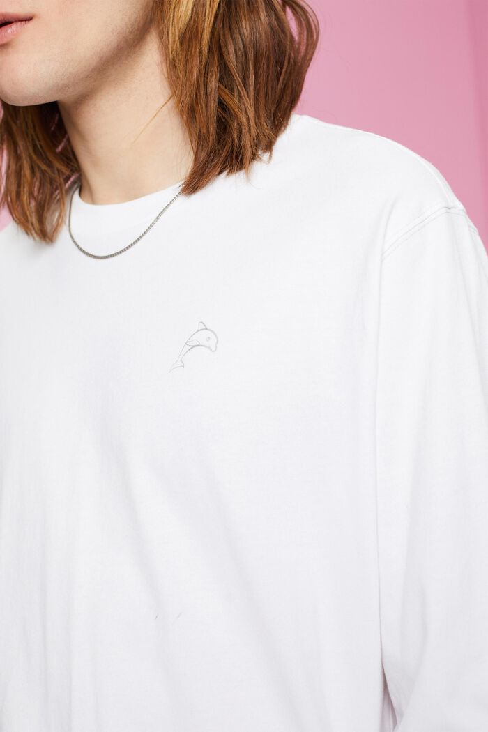 Long-sleeved top with dolphin print, WHITE, detail image number 2