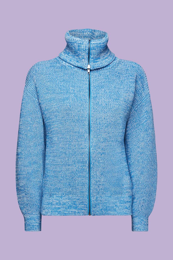 Marled Knit Turtleneck Cardigan, PASTEL BLUE, detail image number 5