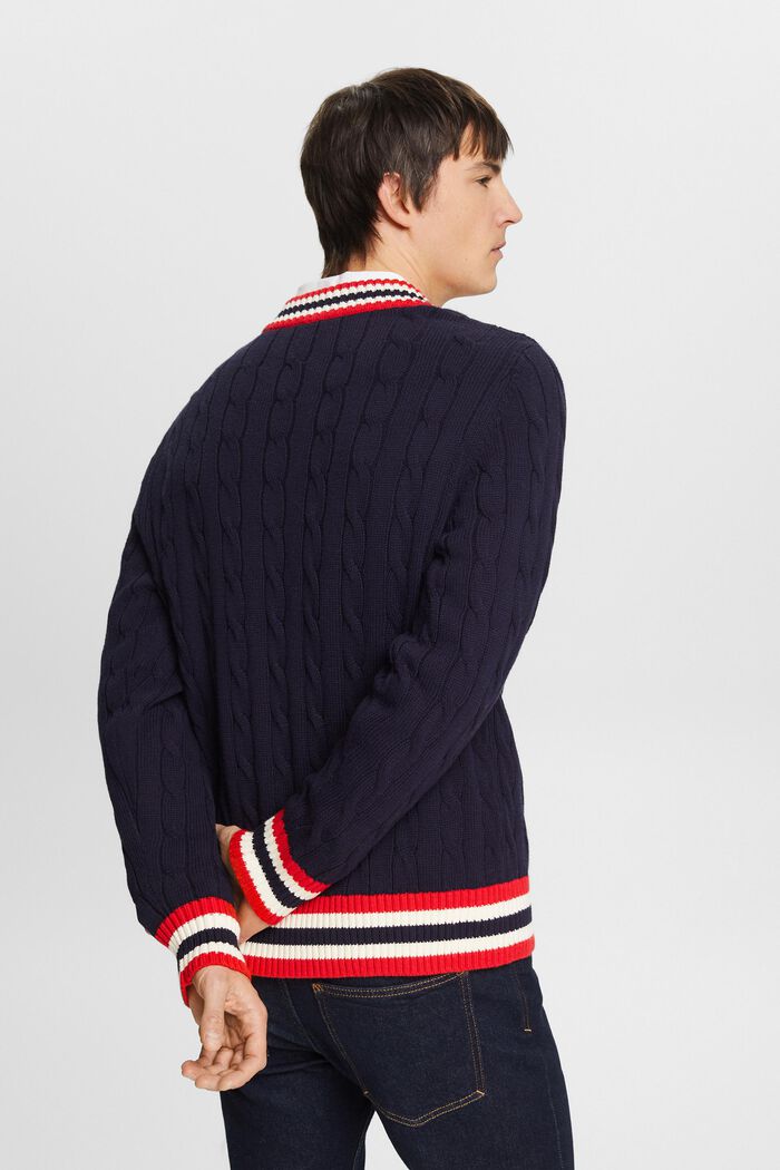V-Neck Cable-Knit Sweater, NAVY, detail image number 3