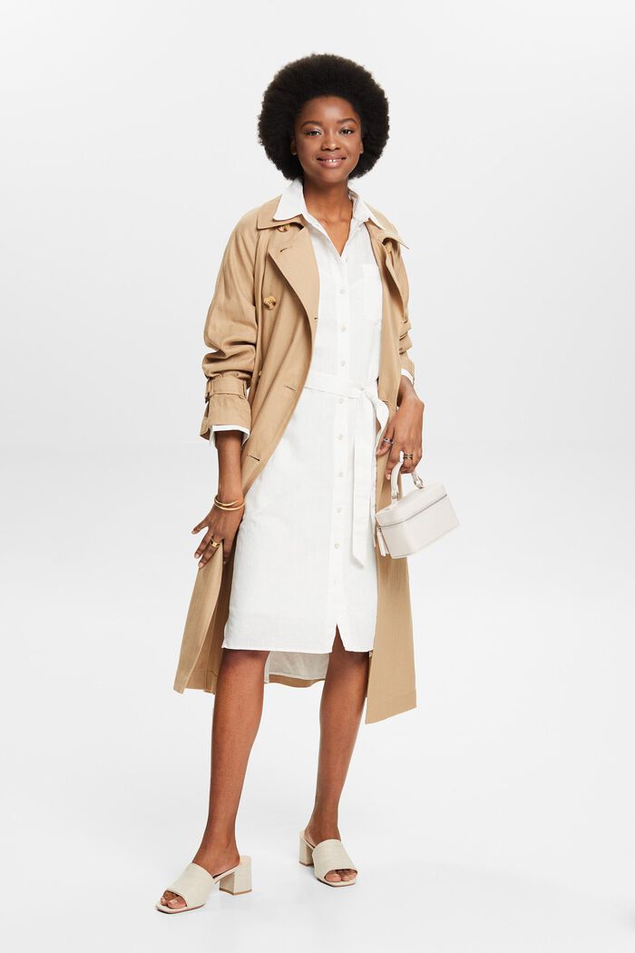 Linen-Cotton Belted Shirt Dress, OFF WHITE, detail image number 1