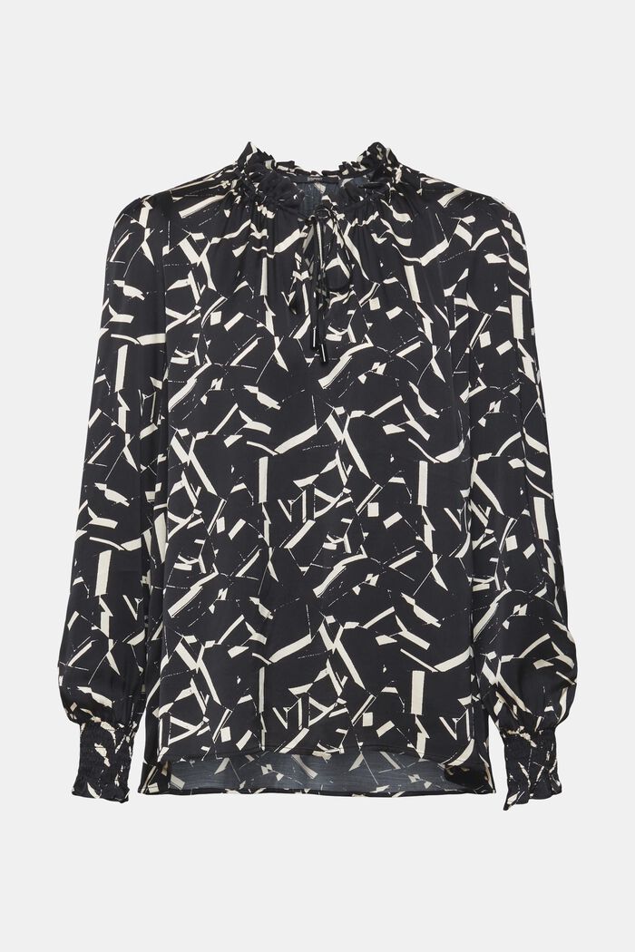 Satin ruffle collar blouse, LENZING™ ECOVERO™, BLACK, detail image number 6
