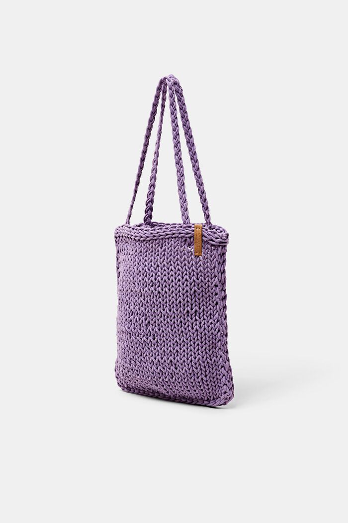 Color-Blocked Crochet Cotton Tote, LILAC, detail image number 2