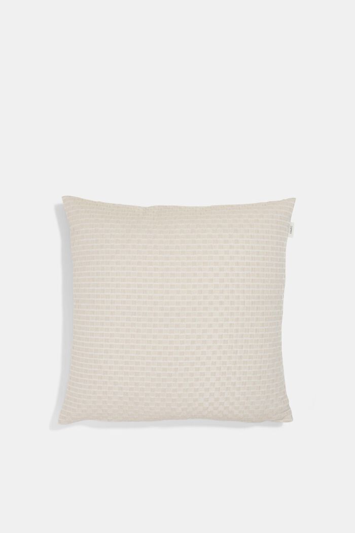 Recycled: Cushion cover with a 3D check pattern, BEIGE, detail image number 0