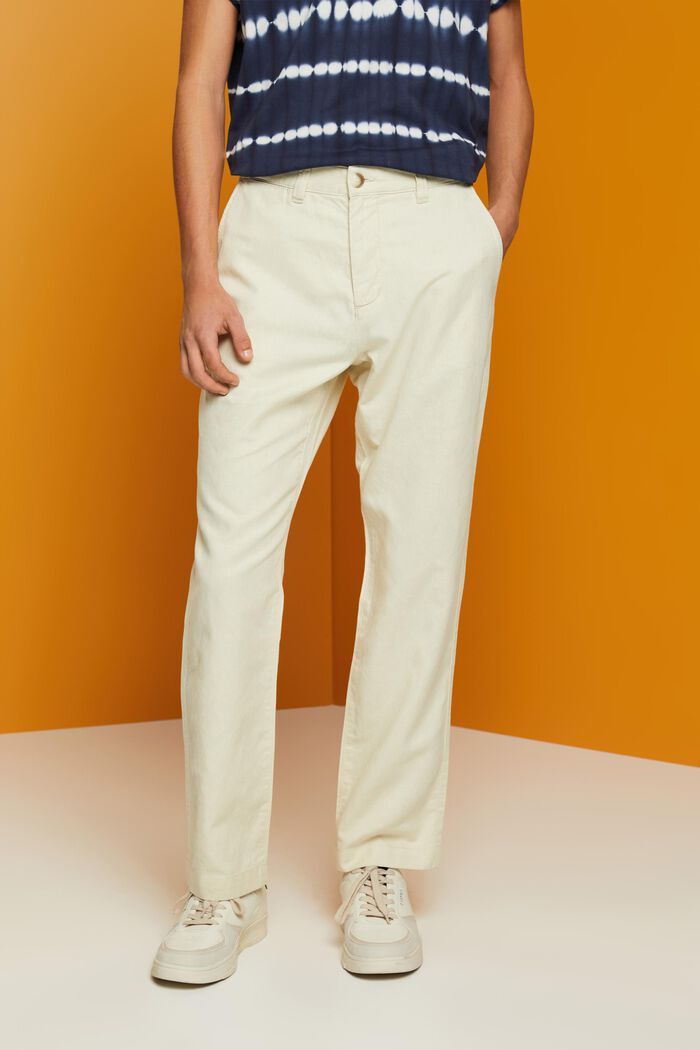 Cotton and linen blended trousers, CREAM BEIGE, detail image number 0