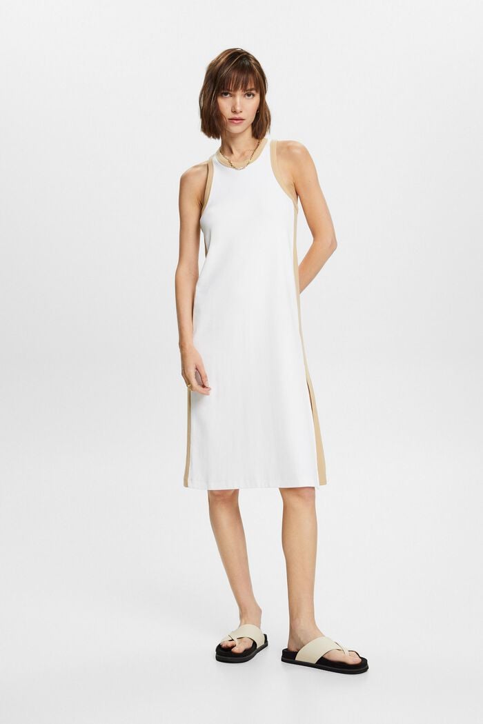 Ribbed jersey midi dress, stretch cotton, WHITE, detail image number 4
