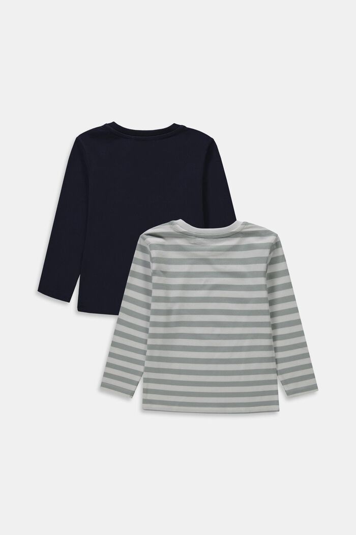 Double pack of long sleeve tops in stretch cotton, NAVY, detail image number 1