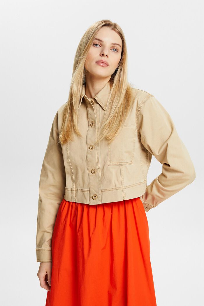 Cropped Cotton-Twill Jacket, BEIGE, detail image number 0