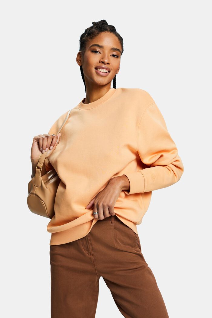 Cotton Blend Pullover Sweatshirt, PASTEL ORANGE, detail image number 4