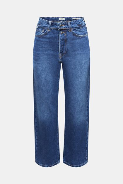 High-rise dad fit jeans with matching belt, BLUE MEDIUM WASHED, overview