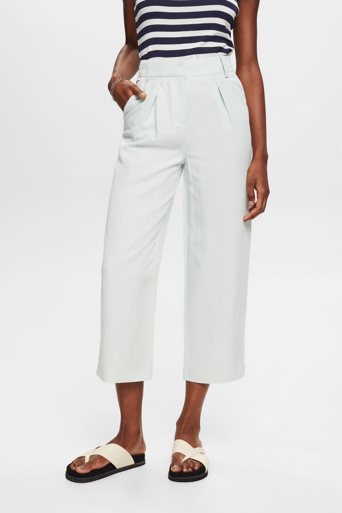 High-rise cropped wide leg trousers with linen, LIGHT AQUA GREEN, detail image number 0
